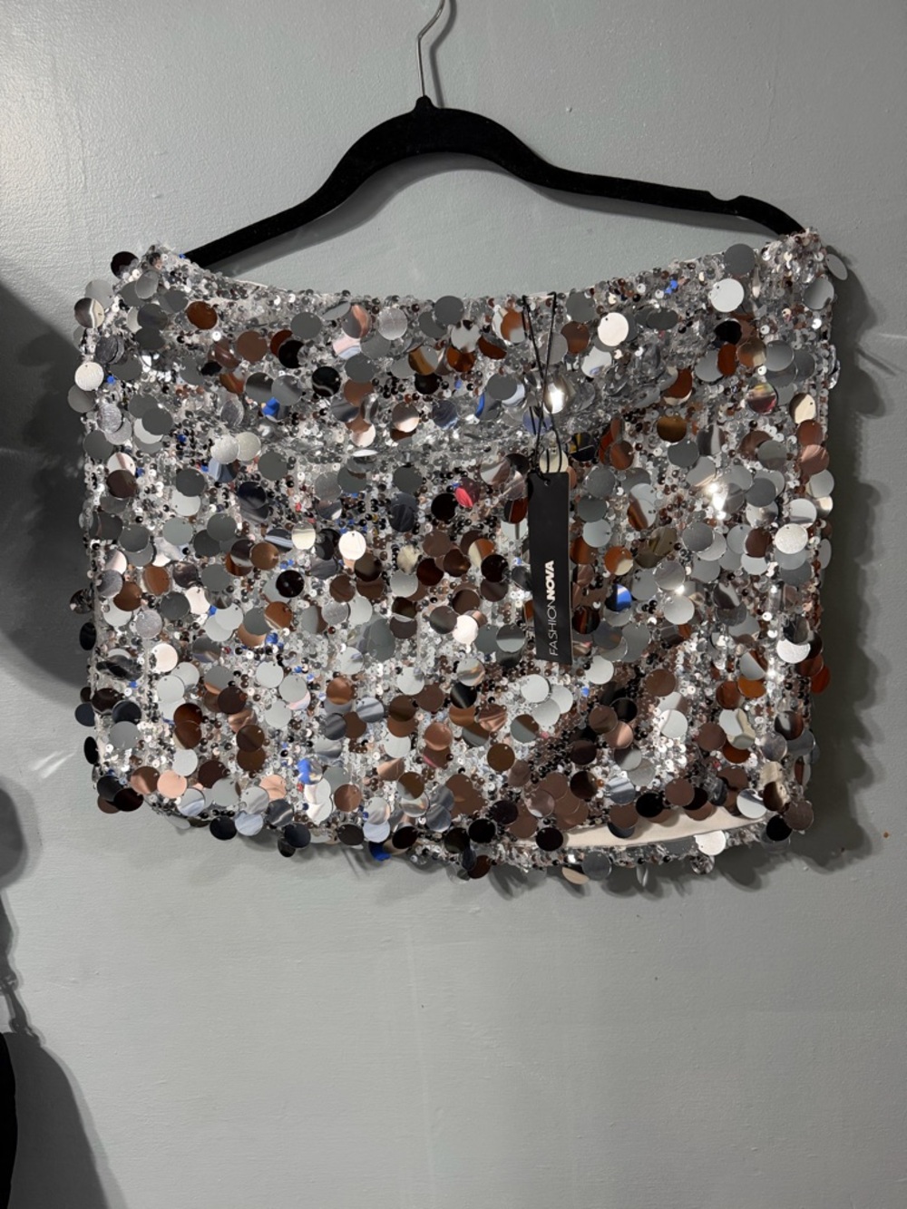 Fashion Nova Silver Sequin Mini Skirt